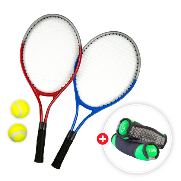 Akn set - tenisov set MASTER - 2 ks raketa s a mky + neoprenov inky MASTER Jogging 2 x 1 kg