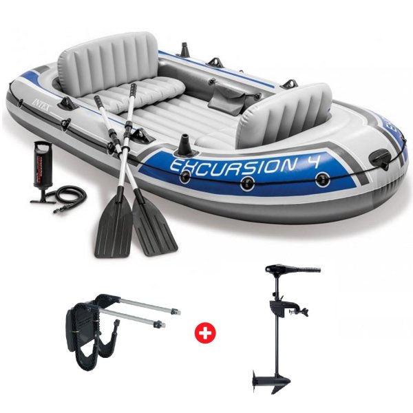 Akn set - nafukovac lun INTEX Excursion 4 s elektrickm motorem MASTER 66 LBs + drk motoru