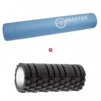 Akční set MASTER - Masážní válec Foam roller 33 x 14 cm + Podložka na cvičení Yoga PVC 5 mm